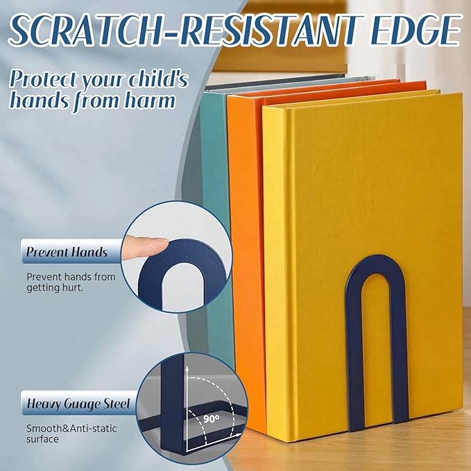 Chunful 6 Pcs Modern Metal Book Ends for Shelves Decorative Small Bookends Book Shelf Organizer Minimalist Design Stopper to Hold Books for Home Office (Blue,5.5 * 3.75 * 2.25inch)