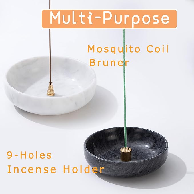 5.91 INCH Incense Holder, 6 in 1 Marble Incense Burner, Incense Holder for Sticks and Backflow Incense Cone, Sage Sticks, Palo Santo Holder, Candy Bowl, Mosquito Coil Holder