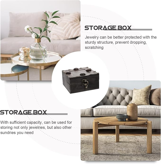 LIFKOME Wooden Makeup Organizer Vintage Treasure Box Jewelry Trinket Box Ring Storage Decorative Storage Case