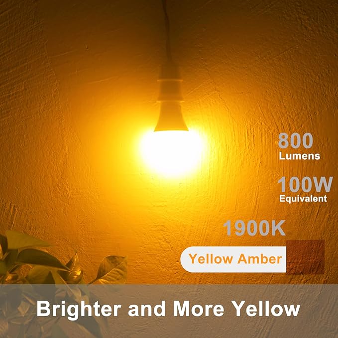 Qualilux Dusk to Dawn Light Bulbs, Auto On/Off Light Sensing LED Bulbs Outdoor, Amber Yellow Bug Light, A19 2-Pack, 12W 800LM 60W Equivalent, HQ-H019