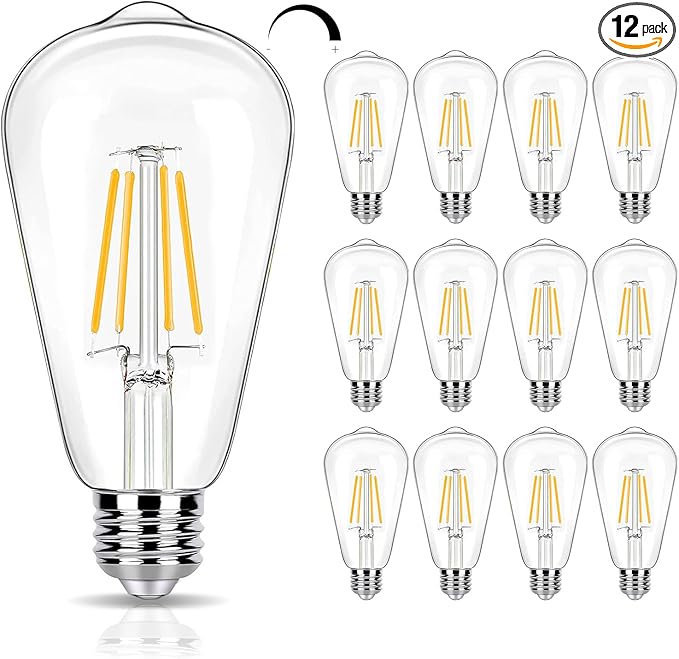 12 Pack Dimmable LED Light Bulbs 40 Watt Equivalent, ST19 Vintage E26 Edison Bulbs, 2700K Soft Warm White 4W LED Bulbs, Antique Filament Decorative Light Bulbs for Light Fixtures