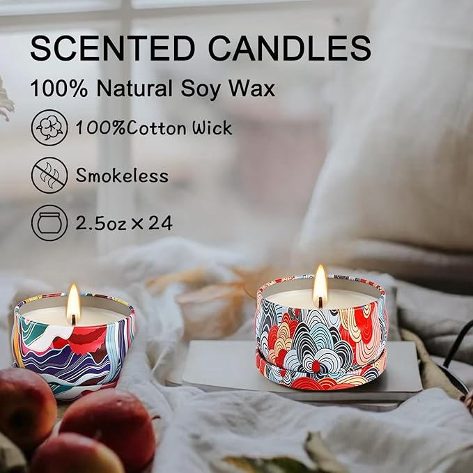 YOROXRG 24Pack Scented Candles, Soy Wax Travel Tin Jar Candles, Aromatherapy Candles for Home 2.5 OZ for Mom for Christmas, Birthday, Thanksgiving, Mother's Day, Valentine's Day