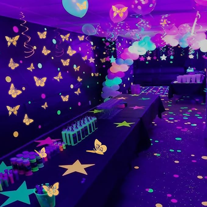 SAOROPEB Glow in The Dark 3D Butterfly 24 Pcs 3 Sizes, Luminous Butterfly Stickers for Ceiling or Wall, Glow in The Dark Party Supplies, Removable Luminous Stickers for Kids Babys Nursery (Orange)