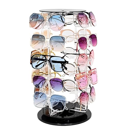 MOOCA Premium Acrylic Rotating Sunglasses, Eyewear Holder Display, Eyewear Collection, Sunglasses Holder, Eyeglass Case, High Capacity Eyewear Organizer, 20 Pairs
