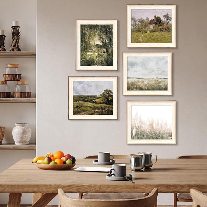 ASTRDECOR Framed Vintage Wall Decor, Vintage Green Nature Canvas Wall Art Prints Bedroom, Sheep Shepherd Landscape Oil Painting Mountain Wall Art Living Room, Rustic Farmhouse Decor for Dining Room -12''x16''