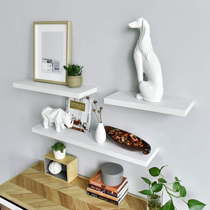 WELLAND Simons Floating Wall Shelf Ledge Shelves, 18-Inch, White