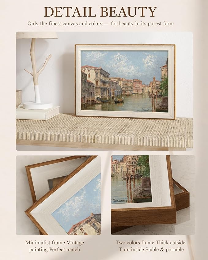 VIYYIEA Vintage Framed Wall Art for Living Room, Venice II Canvas Prints, Oil Painting Home Decor, Architecture Picture, Bathroom Wall Decor Gifts for Friends or Family - 16L x 12W
