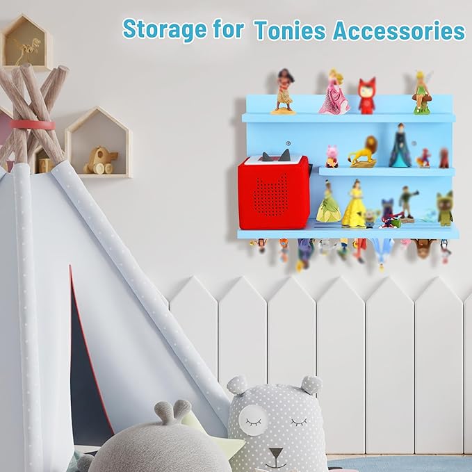 PHOENANCEE for Tonies Shelf Magnetic,for Toniebox Figures Storage Display Shelf 40-48 Character,Wall Floating Shelves Wooden,Compatible Charging Station for Children Kid's Room,Pine,3 Tier