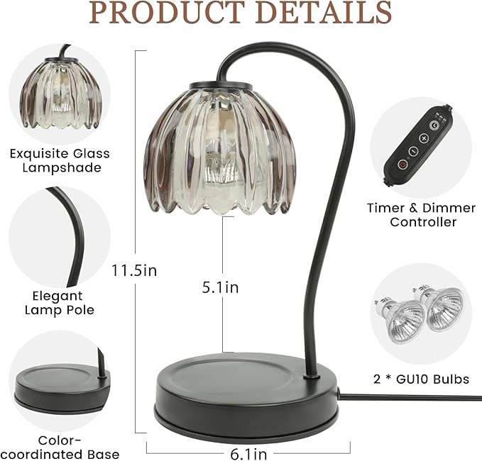 Fragrance Candle Warmer Lamp, Dimmable Candle Warmer with Timer & 2 Bulbs, Vintage Black-Gray Candle Lamp, Wax Warmer Lamp for Jar Candles, Birthday Gift for Women New Home Decor