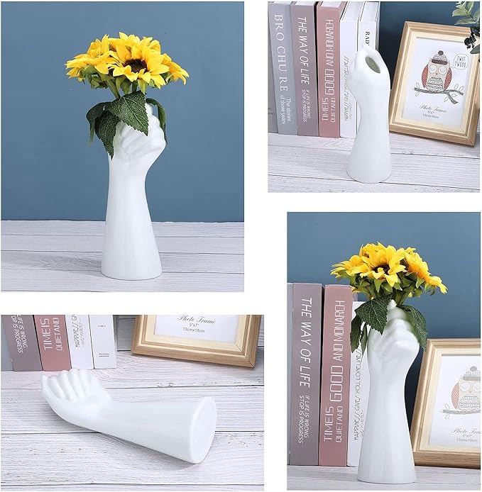 White Ceramic Vase Creative Human Body Art Design Multi Functional Office Desktop Organizer Pen Holder Makeup Brush Holder Home Decor Vase for Flowers Boho Ceramic Vases Stylish Decorative Accent (E)