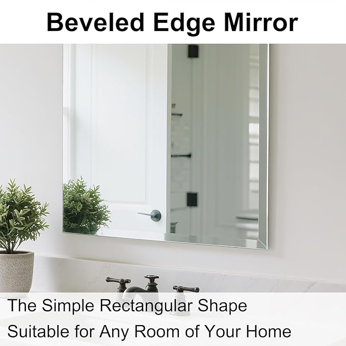 Ruomeng Frameless Mirror for Wall, 55x30 Inch Bathroom Vanity Mirror Farmhouse, Large Rectangle Mirror with Beveled Edge, Tempered Glass, Hangs Horizontally or Vertically