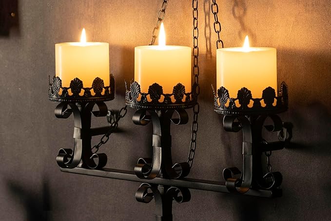 Black Wall Candle Sconces,3 Iron Candelabra,Gothic Victorian Decor,Rustic wall Candle Holder for Bathroom,Living Room,Dining Room Indoor Outdoor Use