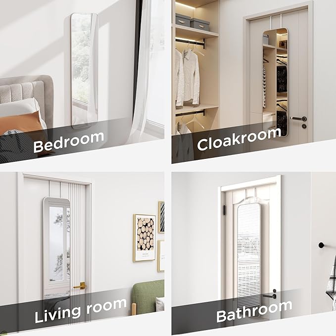 SCWF-GZ 47x14 Mirror Rectangle Full Body Length Door Hanging Wall Mounted Aluminum Alloy Metal Frame Dressing Make-up Mirrors for Entryway Bedroom Bathroom Living Room 47 14 inch Silver