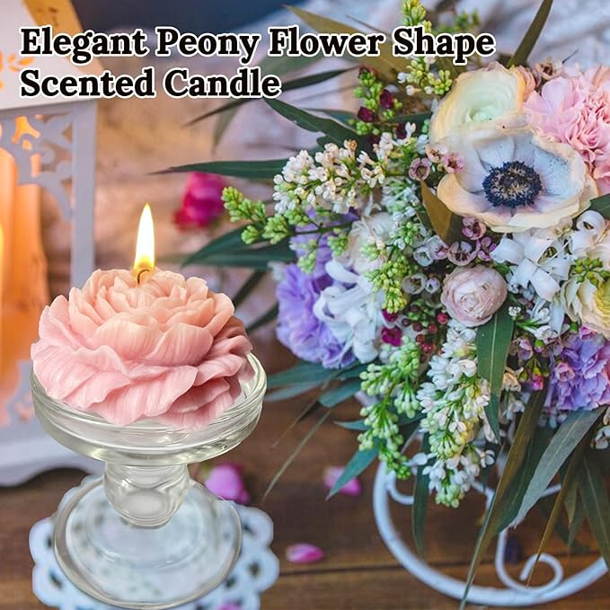 Purple-Pink Peony Flower Shape Candles for Women - Aromatic Pastel Aesthetic Candle with Berry Fragrance - Christmas Gift for Friends Colleagues and Classmates (3 inch)