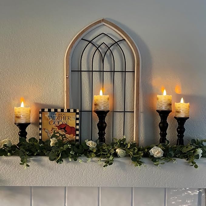 Homemory Flameless Votive Candles with Timer, 2" x 2" Birch Bark Real Wax, 400+Hour Realistic Black Wick Battery Operated Fake Candles, 6 Pack for Wedding, Party and Holiday Decoration