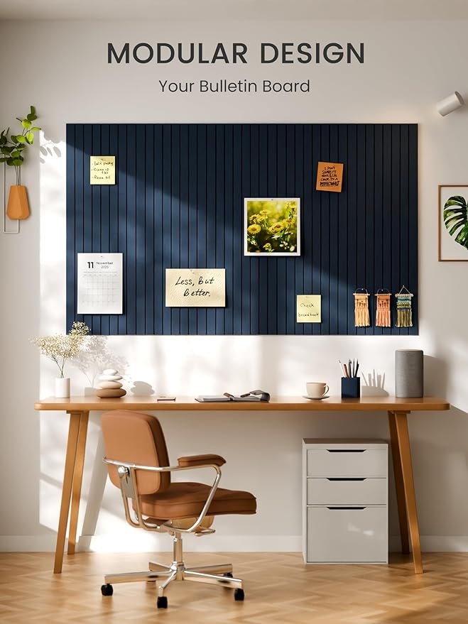 Bumusty Large Cork Board Alternative-48 x 36" Felt Bulletin Board Tiles, with 30 Pushpins, 70 Adhesive Tabs, Fine-Stripe 12-Pack, Cork Boards for Office Push Pin Board Felt Board-Carbon Blue