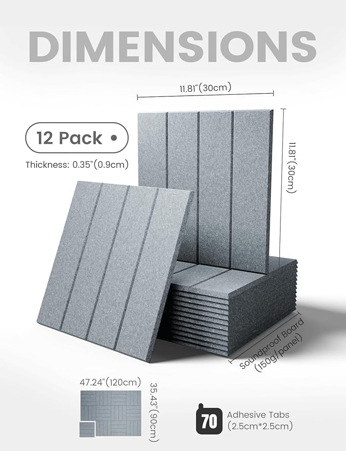 Large Felt Bulletin Board 48" x 36" Cork Board Alternative-12 Pack with 70 Safe Removable Adhesive Tabs, Cork Boards for Walls Cork Board for Home Office Classroom Pin Board-Blue Gray