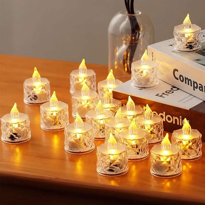 12 PCS flameless tealight Candles, Battery Operated Flickering Tea Lights. Suitable for Mother's Day, Weddings, Anniversaries, and Centerpiece Decorations