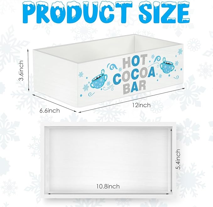 YLOLUL Christmas Hot Cocoa Bar Decor Box Wood Storage Bin Xmas Blue Bar Holder Hot Cocoa Decorative Christmas Cute Wood Storage Bins for Home Kitchen Office Farmhouse Gift