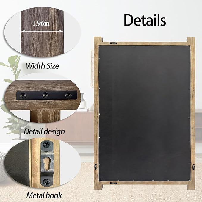 Rustic Wood Bathroom Mirror 36"x24" Farmhouse Wall Hanging Vanity Mirror Decorative Wall Mounted Mirrors for Bedroom Entryway Living Room
