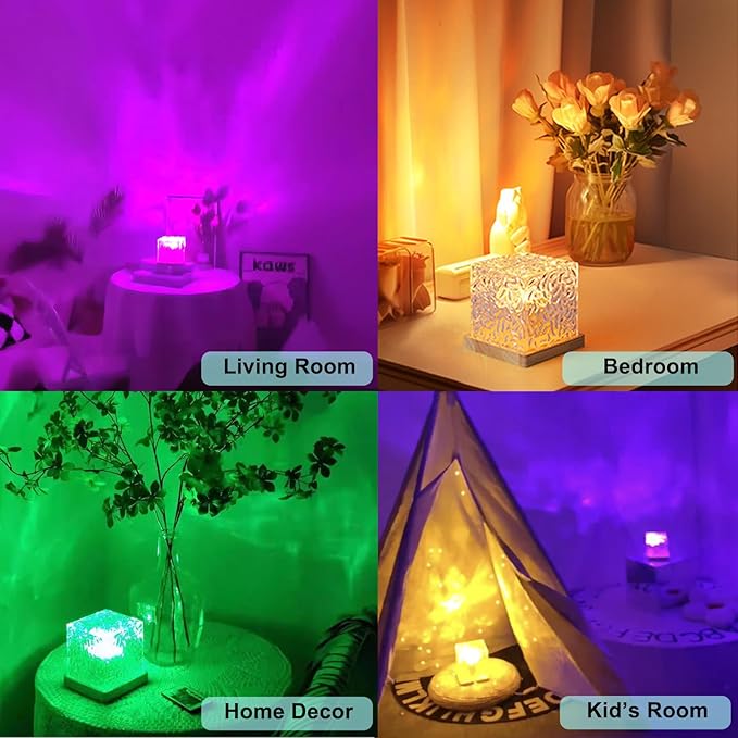 Aurora Ocean Wave Lights Projector, Cordless Rechargeable,16 Colors Changing Light Dimmable Mood Lighting, Remote Crystal Night Lamp with Dynamic Ripple Effect for Bedroom Playroom Decor Kids Teens