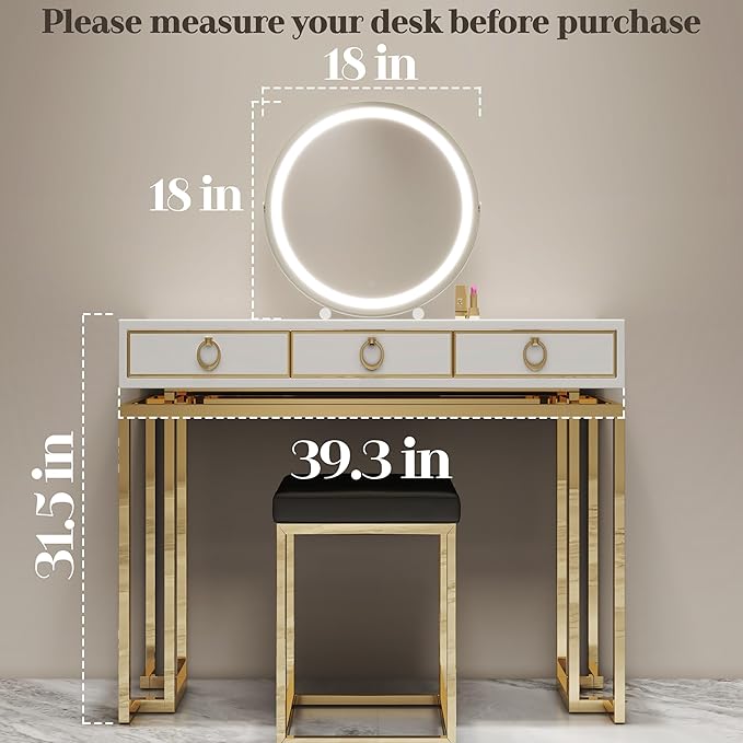 ROLOVE Makeup Mirror with Lights, 18 Inch Vanity Mirror with Lights, Lighted Makeup Mirror, Smart Touch Control Round Lighted Vanity Mirror, Tabletop ＆ Desk Mirror, Gifts for Women, Wife, Mom, Girls