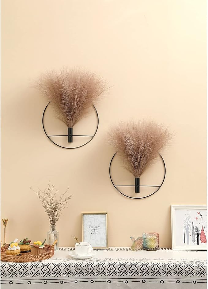 Pretty Jolly Boho Wall Decor, Large Wall-Mounted Metal Wall Decor, Hanging Artificial Pampas Display, Wall Art Living Room, Bedroom, Bathroom, Dining room, 2 Pack Gold Coffee