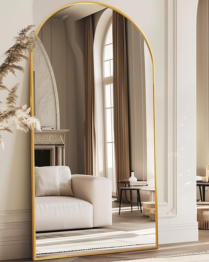 Antok 81" x41” Arched Full Length Floor Mirror, Gold Aluminum Frame, Free Standing/Wall Mount/Leaning for Bedroom, Living Room, Dressing Room