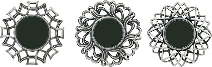 Retro Silver Mirrors for Wall Pack of 3. Round Mirrors. Decorative Mirrors.Small Wall Mirrors for Decor Home Decor Plastic Frames.Glass Mirrors.Make Old Silver Color.