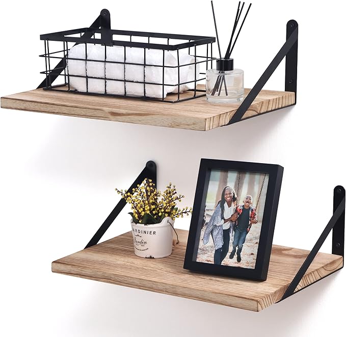 Marsmiles Floating Shelves for Wall - 16 Inch Wide x 12 Inch Deep Wood Wall Shelves Set of 2-16W x 12D Rustic Wide Wooden Shelves for Bedroom Kitchen Living Room