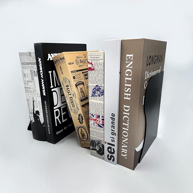 Adjustable Bookends Non Skid Decorative Bookends,Metal Bookend for Heavy Books,Bookshelf Organizer Holder for Books and Magazines for Desk(Black)