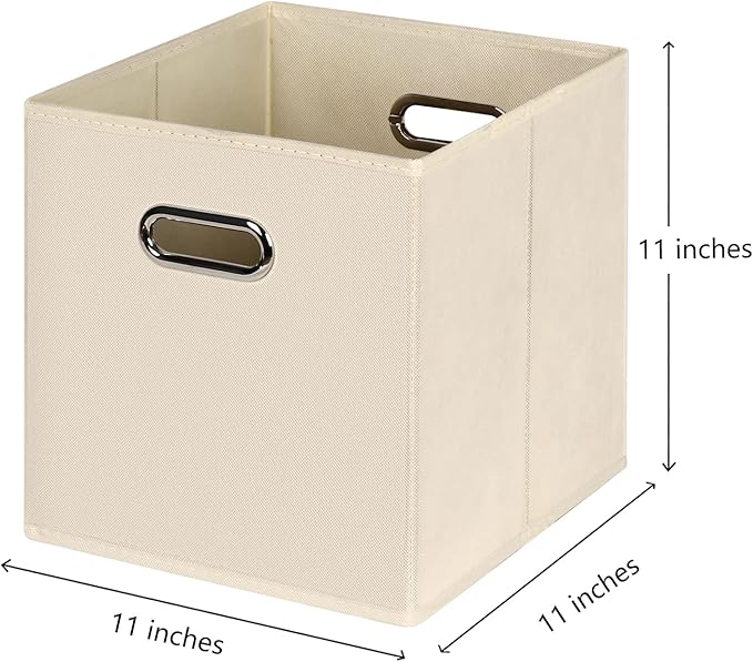 Fabric Cloth Storage Bins,Fabric Cube Organizer with Dual Handles Foldable Cube Storage Baskets for Home Bedroom Storage,Set of 8,(Creamy-White)