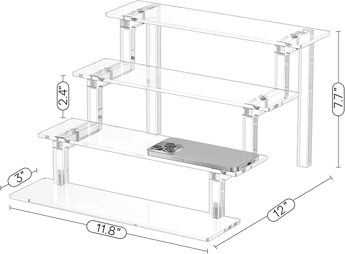 WINKINE Perfume Stand Organizer, Acrylic Riser Display Shelf, Clear Stand Compatible with Funko POP Figures, 4 Tiered Display Riser for Cologne, Acrylic Cupcake Organizer