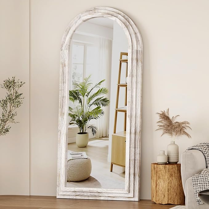ZHUNFA External Three-Layer Arched Full Length Mirror with Solid Wood Frame,71x32 Modern Farmhouse Decor Standing Mirror Full Length,Wall Mounted,Leaning,Standing for Bedroom,Living Room,White.
