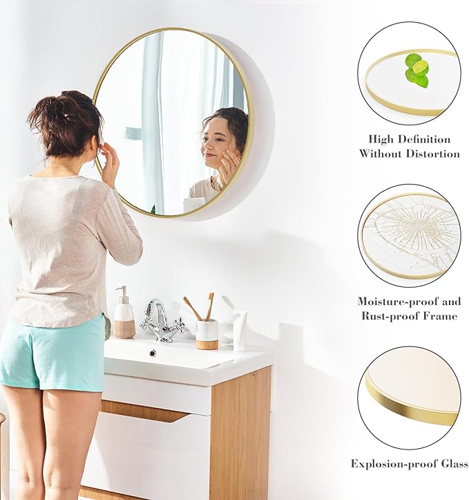 NEWBULIG Gold Round Wall Mirror 30 Inch, Bathroom Mirrors for Over Sink, Wall Decor for Bathroom, Entryway, Bedroom, Vanity