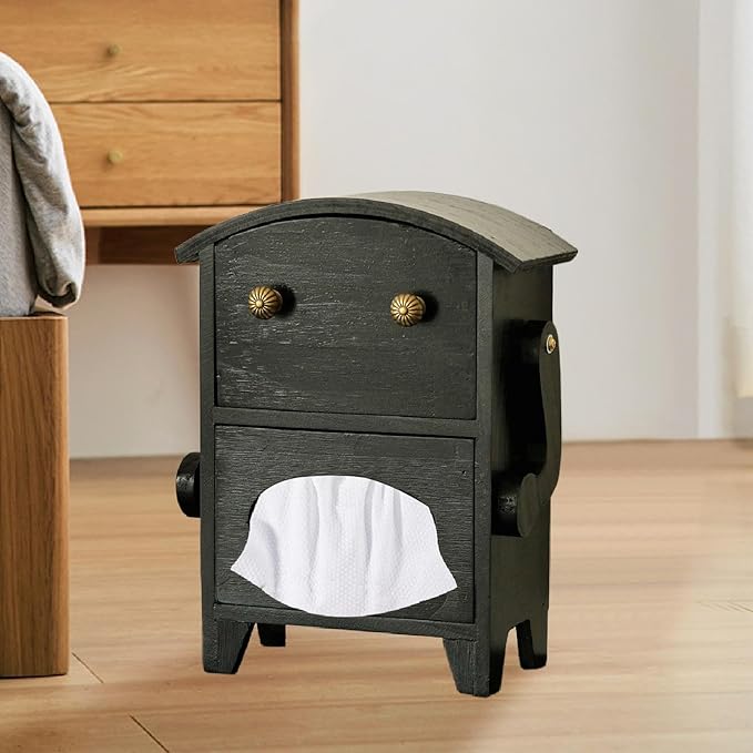 Yajuyi Mini Storage Cabinet Jewelry Box Multipurpose Decorative Robot Shaped Wooden Desktop Organizer for Countertop Makeup Desk, Black