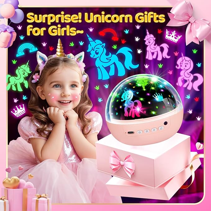 Staryou Unicorn Toys for Girls Age 4-6, [93 Modes+Remote] Toys for 3 Year Old Girl, 3 Timer+3 Brightness Unicorn Gifts for Girls 4-6, 360° Rotate Night Light Projector, 6 Year Old Birthday Gifts