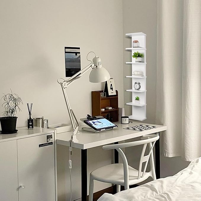2 Pack 7 Tier Wall Shelf Unit - Lack Floating Shelf, Compact Display Floating Shelf, Vertical Column Wall Decor Mount Floating Storage Organizer Tall Tower Shelf for Bedrooms, Living Rooms(White)