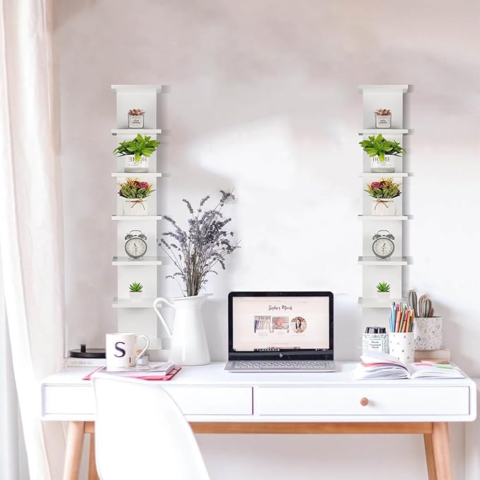2 Pack 7 Tier Wall Shelf Unit - 43" Lack Floating Shelf, Compact Display Floating Shelf, Vertical Column Wall Decor Mount Floating Storage Organizer Tall Tower Shelf for Bedrooms, Living Rooms