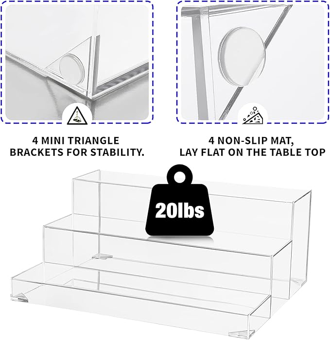BARsics 3-Tiers Assembled Back Bar Bottle Rack Display, Clear Acrylic Stand Riser 15x6x12 inches