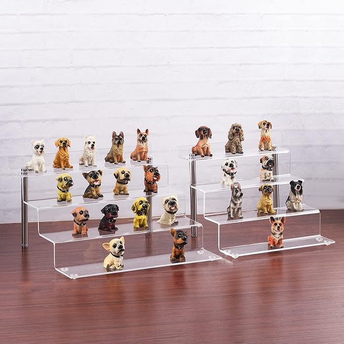 CECOLIC Acrylic Riser Shelf 4 Tier Clear Display Stand for Collectibles Pop Figures, Cupcakes, Perfumes, Display Risers for Decorating & Organizing - 9 x 8.3 x 6.8 in (Small, 2 Pack)