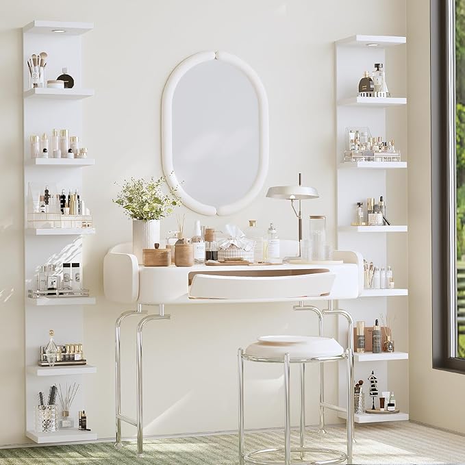 LitaEther Versatile 7 Tier Wall Shelf Unit,White Lack Wall Shelf,Display Floating Shelf with LED Remote Control Light