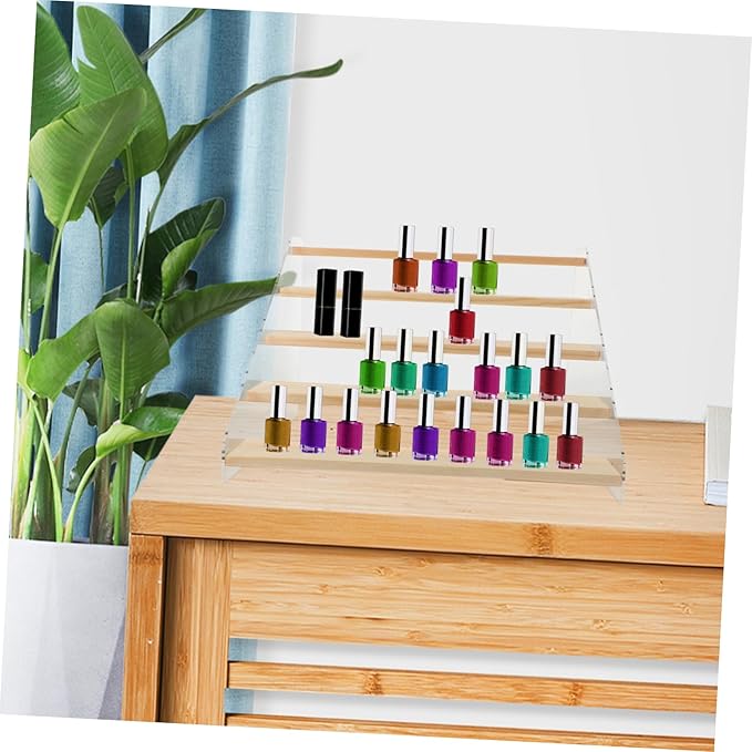 Cabilock Wooden Tiered Desktop Display Riser Stand Makeup Organizer for Cosmetics Figurines Cupcakes Perfumes Nail Polish and Collectibles Multi Shelf for Home Office and Retail Showcase