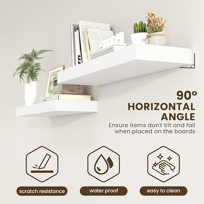 FLYJOE Deep Floating Shelves | 40 Inch White Floating Shelves Set of 2 | 12 Inch Deep Wood Wall Shelves | 40" W x 12" D White Shelves for Bathroom Living Room Kitchen Laundry Room