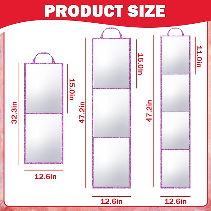 Foldable Full Length Mirror, 2-in-1 Wall Mounted or Tabletop Mirror, Portable Travel Mirror with Handle for Dance Home Bedroom Wardrobe Stage Makeup Checks Camping Outdoor Use (47" x 12.5", Tri-Fold)