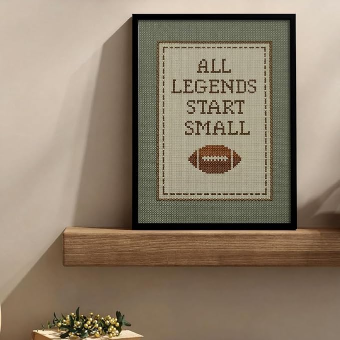 Positive Affirmations Wall Art Boys Sports Football Canvas Poster All Legends Start Small Motivational Quote Prints for Nursery Room Wall Decor 12X16 inch Aluminum Framed