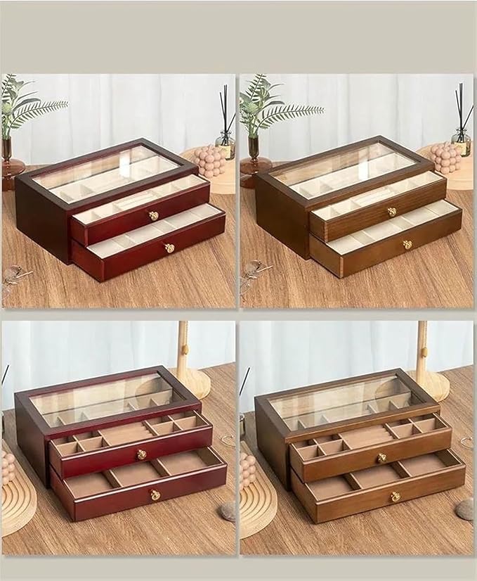Ring Box Wood Multi Layer Drawer Type Storage Box Makeup Box Cosmetic Containers Desktop Stationery Organizer Earrings Jewelry Ring Boxes for Jewellery Box,