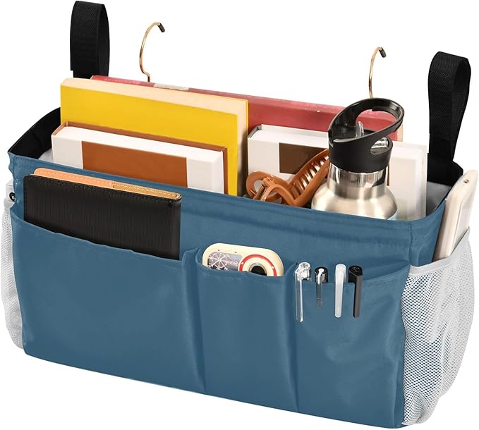 Caribbean Blue Bedside Caddy Storage Bag Bedside Organizer for Bunk Bed Headboards College Bedside Shelf Hanging Organizer 6 Pockets with Hooks for Book Glasses Phone Holder
