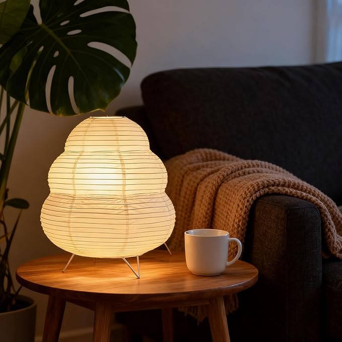 Cute Paper Lamp, Ambient Lighting Lamp, Cozy Accent Side Table Lamp, Small Warm Glow Light for Bedroom Living Room Desk (White, 10inch)