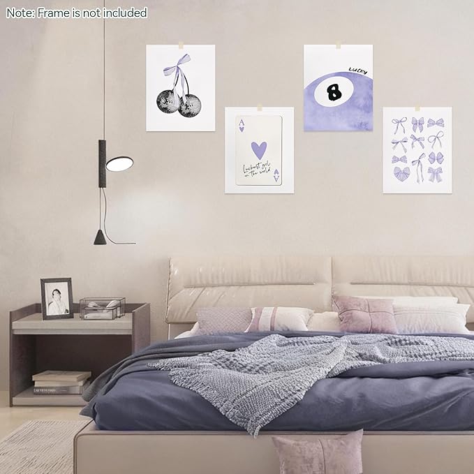 bakbrand Wall Art Minimalist Aesthetic Wall Decor Coquette Modern Canvas Decor Posters Trendy Preppy Bow Picture Print Painting for Bedroom/Living Room, Set of 4 Pcs Unframed (AC1, Purple, 8W x 10L)